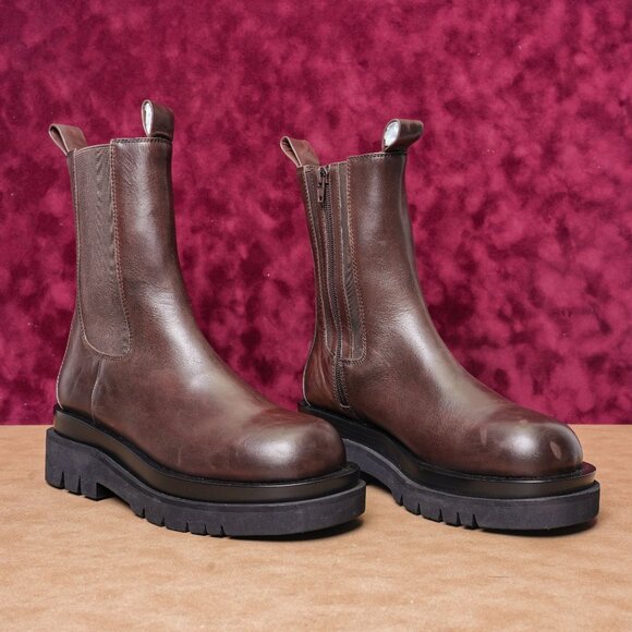 Jeffrey Campbell Women Brown Leather Platform Chelsea Zip Ankle